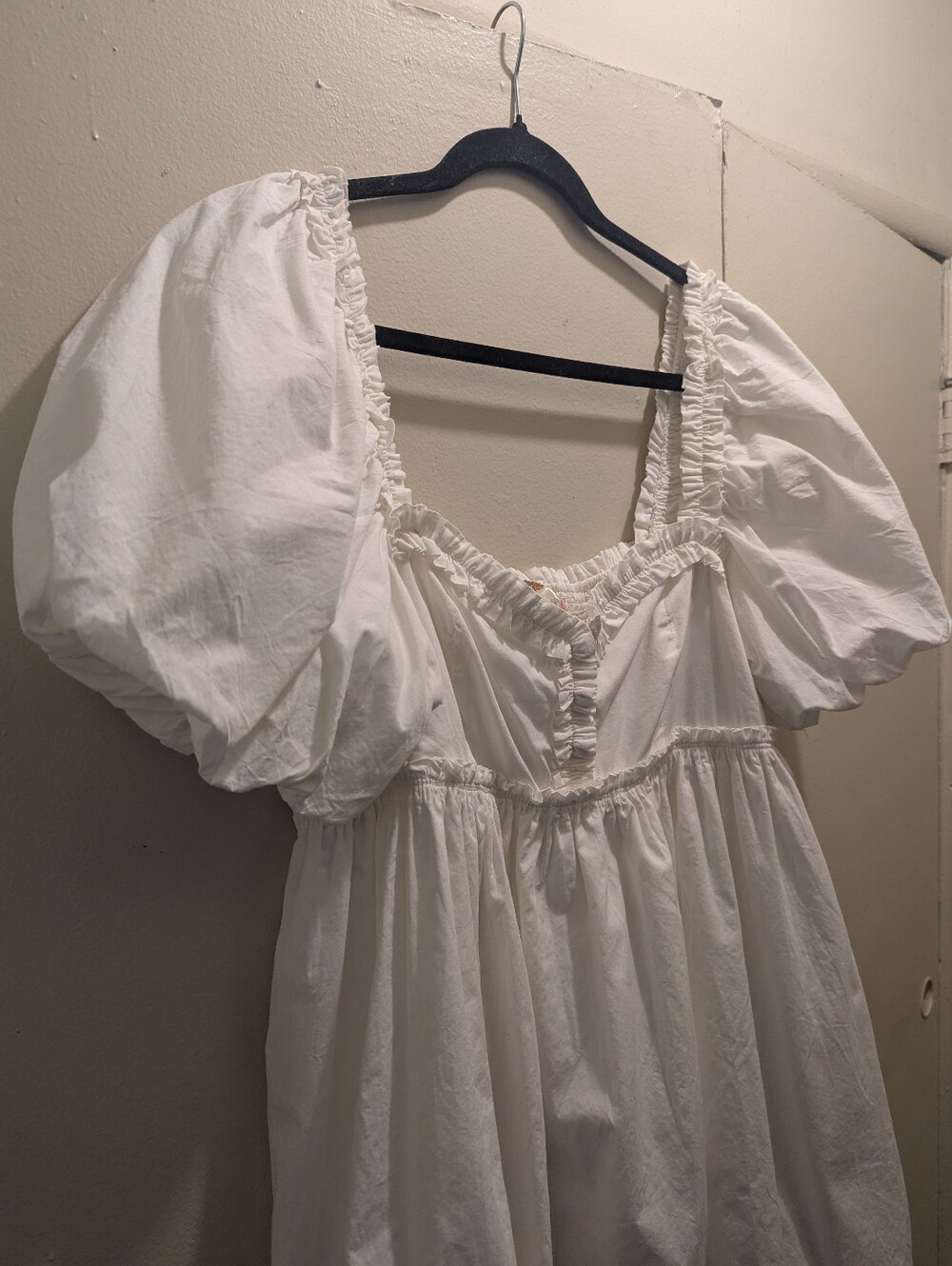 Free People Rendezvous Me Ivory Dress Mini Bubble Smocked Puff Sleeves- L - Picture 12 of 16